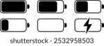 Battery icons set on isolated background. Isolated black smartphone battery level indicator icons. Battery icons set for your design. Vector EPS 10