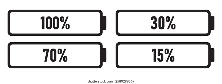 
Battery icons set on isolated background. Isolated black smartphone battery level indicator icons. Battery icons set for your design. Vector EPS 10
