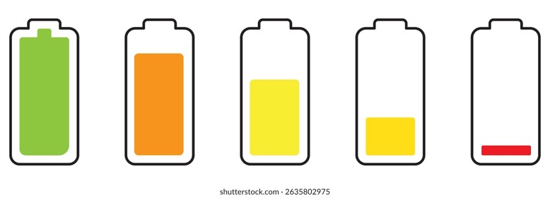 Battery icons set on isolated background. Isolated black smartphone battery level indicator icons. Battery icons set for your design.