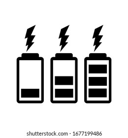 Battery Icons Set on White Background. Battery charging symbol