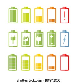Battery icons set on white background, flat design, vector eps10 illustration