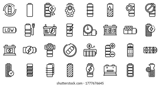 Battery icons set. Outline set of battery vector icons for web design isolated on white background