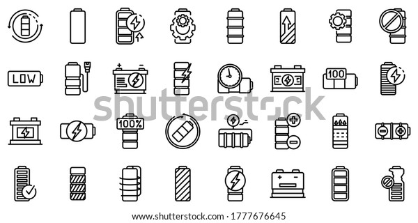 Battery icons set. Outline\
set of battery vector icons for web design isolated on white\
background