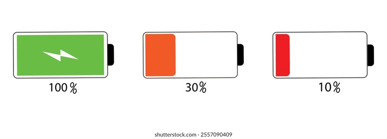 Battery icons set. Symbol of different level of accumulator charge. Battery icon vector set isolated on white and Black background. Battery level display mark set. Vector illustration. 