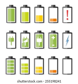 Battery icons set, vector eps10 illustration