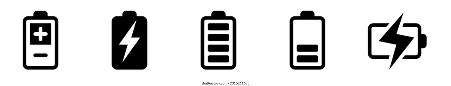Juego de iconos de la batería. Ilustración vectorial.