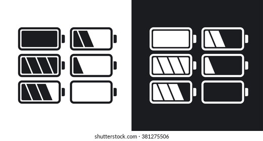 Battery icons set, vector illustration. Two-tone version on black and white background