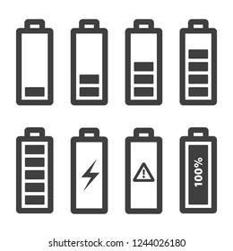 Battery icons set. Vector icons outline, isolated on white background