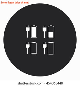 Battery icons set web icon. Gray circle button with white illustration.