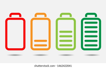 Battery icons set for your design. Charger phases. Line art design vector illustration.