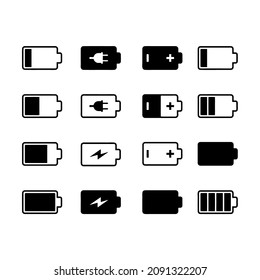 battery icons and telephone charge level. Battery status vector set