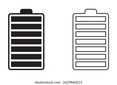 Battery Icons and Their States. Battery icon set vector. battery charging symbol, battery charge level vector. solid and line icon.