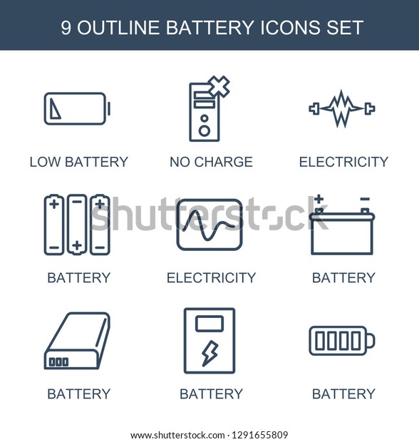 battery\
icons. Trendy 9 battery icons. Contain icons such as low battery,\
no charge, electricity. icon for web and\
mobile.