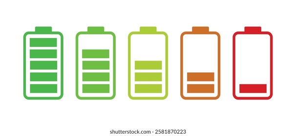 Battery icons, vector set, Full and Low Battery vector set, Battery color vector. vector illustration.  