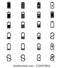 Conjunto de vectores de iconos de la batería. Colección de signos de la ilustración de nivel de carga telefónica. elementos de diseño de interfaz de usuario del porcentaje de batería.