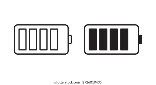 Símbolo de Vector de iconos de batería con trazo editable y versiones planas