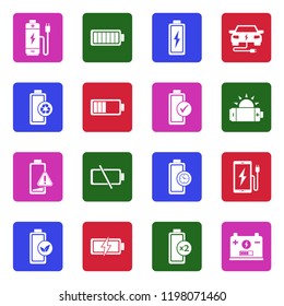 Battery Icons. White Flat Design In Square. Vector Illustration. 