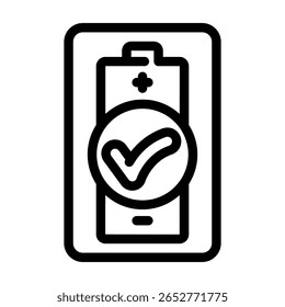 Vector de icono de línea incluido en la batería. Muestra incluida en la batería. Ilustración negra de contorno aislado