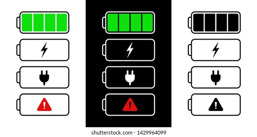 Battery indicator display on three backgrounds. Icon, symbol, sign battery indicator.