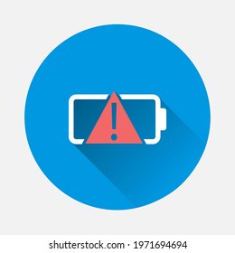 Battery indicator icon on blue background. Flat image with long shadow.