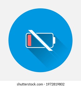 Battery indicator icon on blue background. Flat image with long shadow.