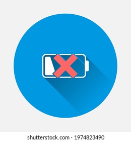 Battery indicator icon on blue background. Flat image with long shadow.