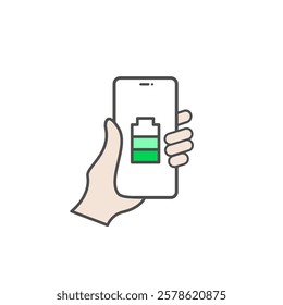 Battery indicator icon on smartphone. Vector illustration