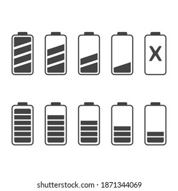 battery indicator icon set on white isolated background.
