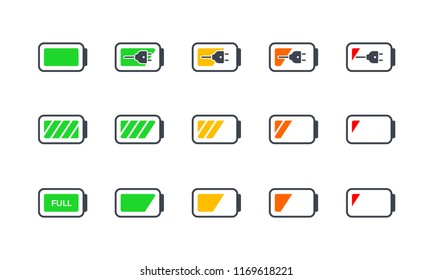 Battery Indicator icon of smartphone system with various level power icon set. Vector illustration of power management of electronic device.