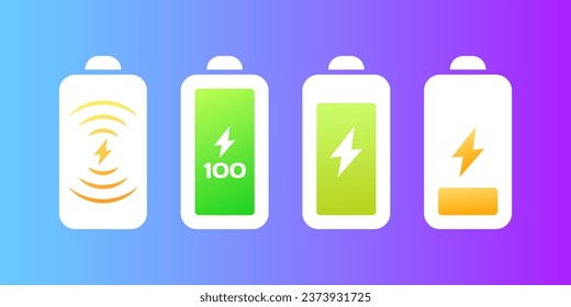Battery indicator icons. Flat, color, battery charging, battery indicator icons. Vector icons