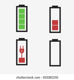 Battery indicator icons set. Flat design vector stock illustration