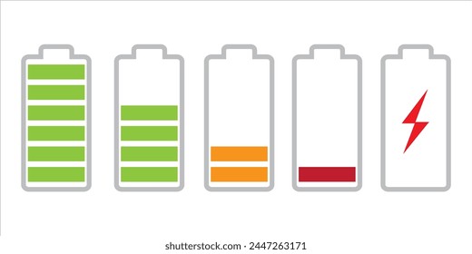 Battery indicator icons vector or charge level with color collection