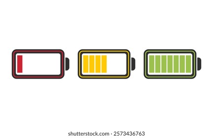 Battery indicator symbol, logo. Battery charge indicator icon. Set Vector.
