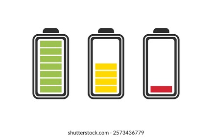 Battery indicator symbol, logo. Battery charge indicator icon. Set Vector.