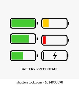 Battery indicator vector collection, battery precentage vector illustration