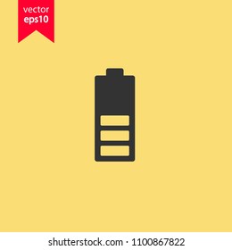 Battery indicator vector icon. Accumulator battery charge energy icon. Yellow background. EPS 10 vector sign.