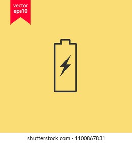 Battery indicator vector icon. Accumulator battery charge energy icon. Yellow background. EPS 10 vector sign.