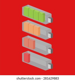 Battery indicator vector. Isometric battery icons of techniques. Isolated technology set vector