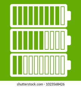 Battery indicators icon white isolated on green background. Vector illustration