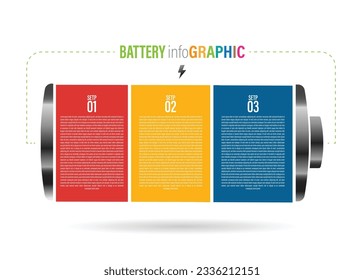 Batterie-Infografik-Vektor. Geschäftskonzept mit 7 bis 2 Optionen, Teilen, Schritten oder Prozessen.