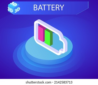 Battery isometric design icon. Vector web illustration. 3d colorful concept