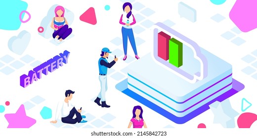 Battery isometric design icon. Vector web illustration. 3d colorful concept