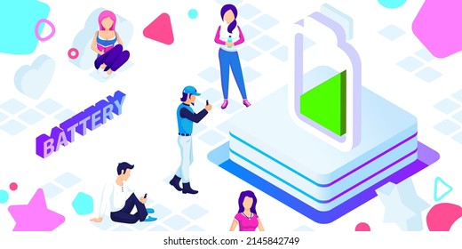 Battery isometric design icon. Vector web illustration. 3d colorful concept