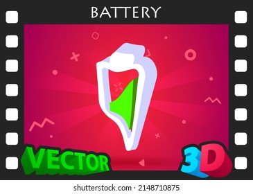 Icono de diseño isométrico de la batería. Ilustración web de vectores. 3.ª colorida concepción