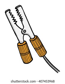 battery jumper cable / cartoon vector and illustration, hand drawn style, isolated on white background.