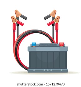 Battery jumper to charge a battery and start of car, vector illustration. svg