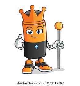 battery king mascot vector cartoon illustration