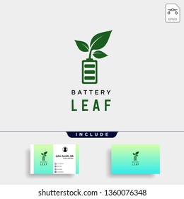 battery leaf eco nature energy renewable simple logo template vector illustration