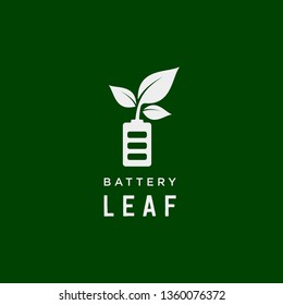 battery leaf eco nature energy renewable simple logo template vector illustration