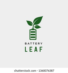 battery leaf eco nature energy renewable simple logo template vector illustration